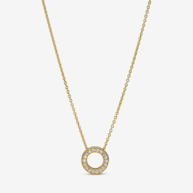 Pandora Golden Pavé Circle Necklace and Earring Set | 43721-HQPX