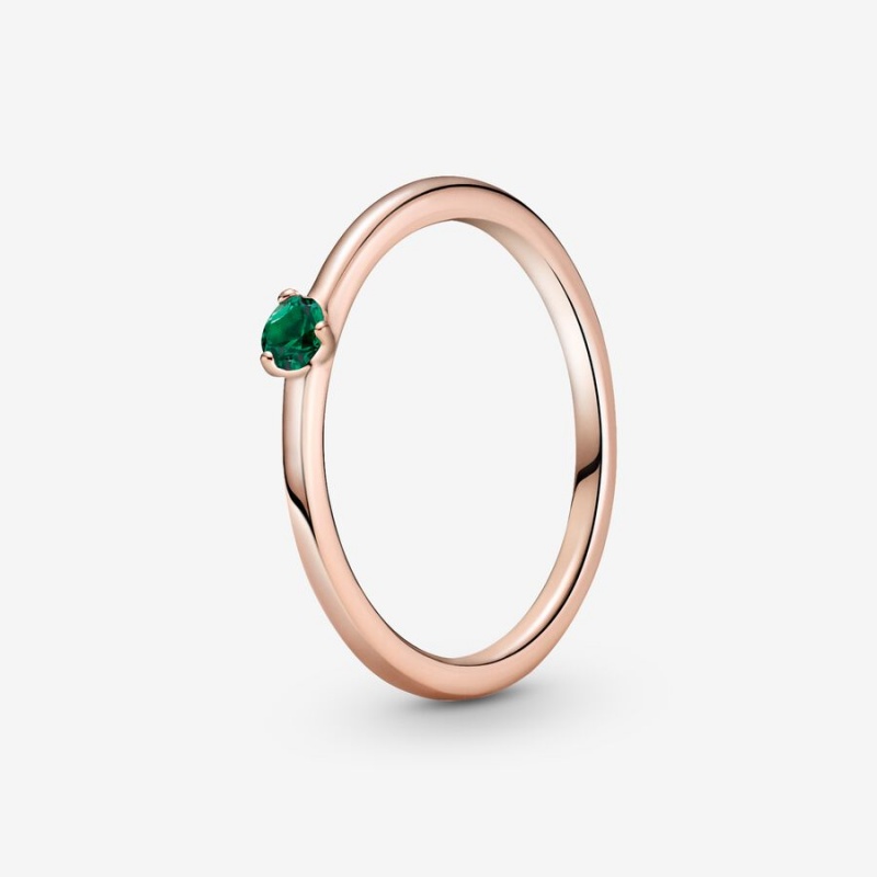 Pandora Green Solitaire Ring Rose Gold Plated | 20136-RPWQ