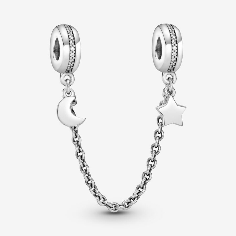 Pandora Half Moon and Star Safety Chain Charm Sterling Silver | 71869-KZMP