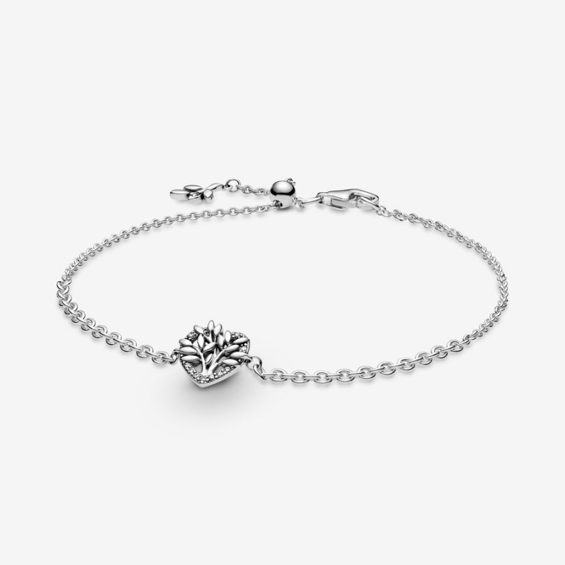 Pandora Heart Family Tree Chain Bracelet Sterling Silver | 07821-PNBQ