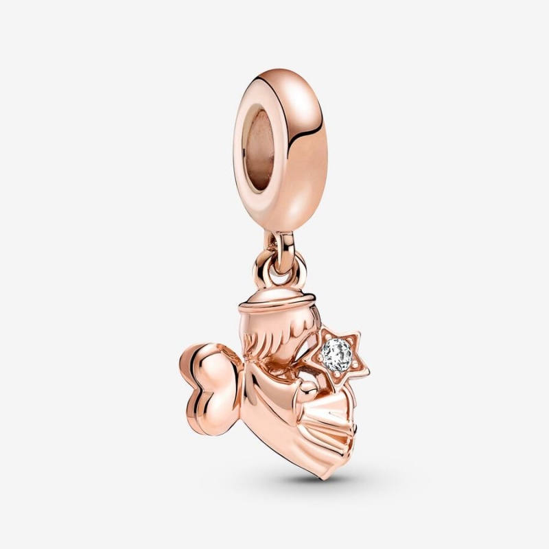 Pandora Heart Winged Angel Dangle Charm Rose Gold Plated | 97508-NJDX