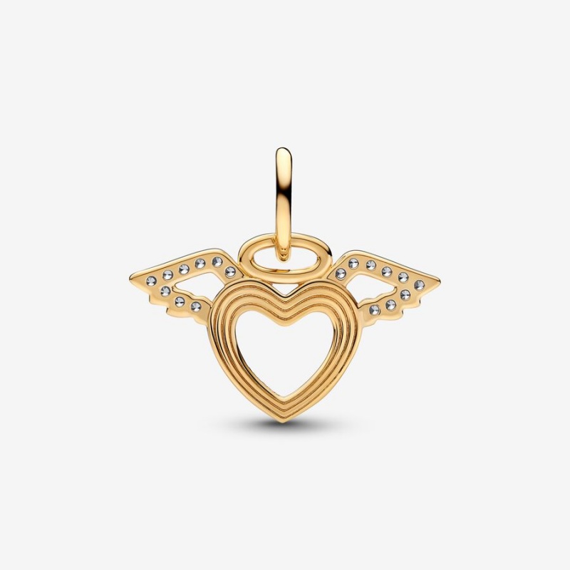 Pandora Heart & Angel Wings Dangle Charm Gold | 23894-WTIN