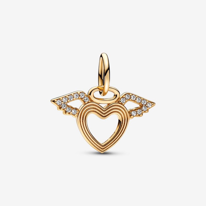 Pandora Heart & Angel Wings Dangle Charm Gold | 23894-WTIN