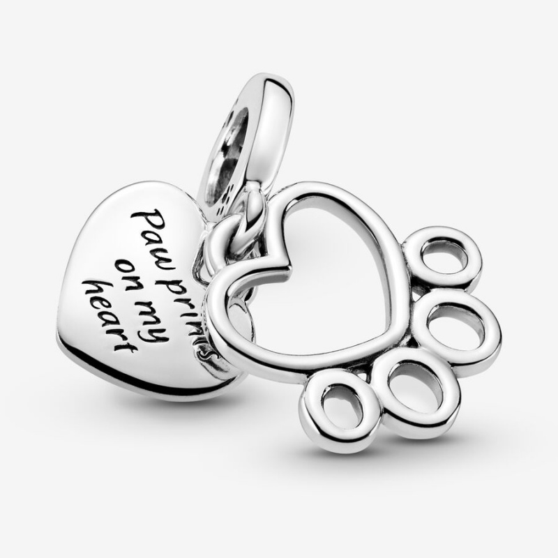 Pandora Hearts & Paw Print Dangle Charm Sterling Silver | 23671-BOKN