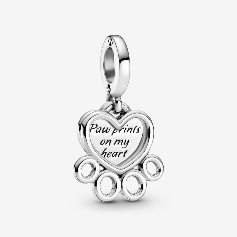 Pandora Hearts & Paw Print Dangle Charm Sterling Silver | 23671-BOKN