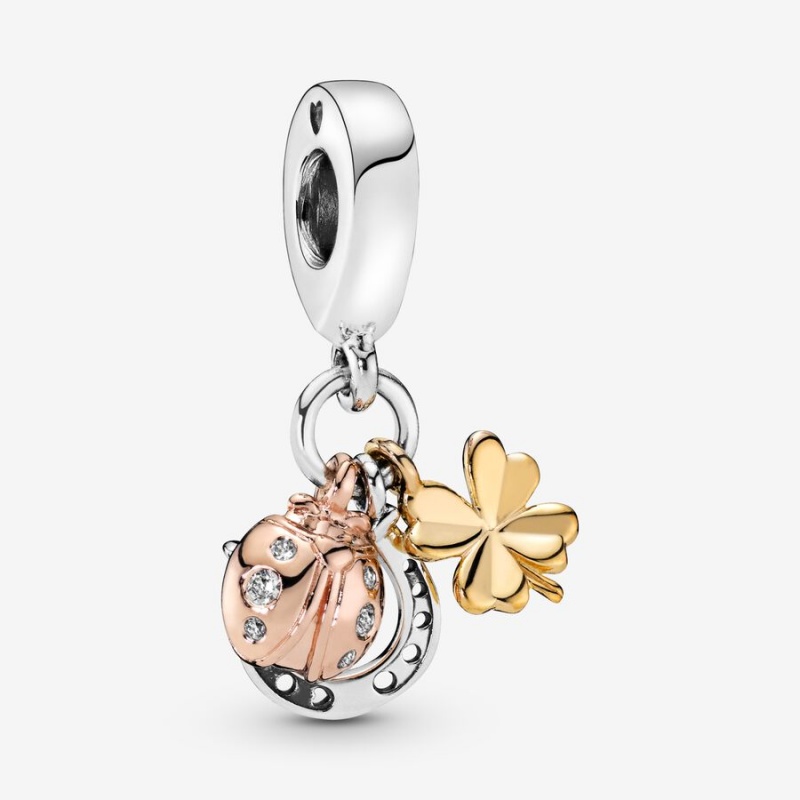 Pandora Horseshoe, Clover & Ladybird Dangle Charm Tri-tone | 25648-OFTJ