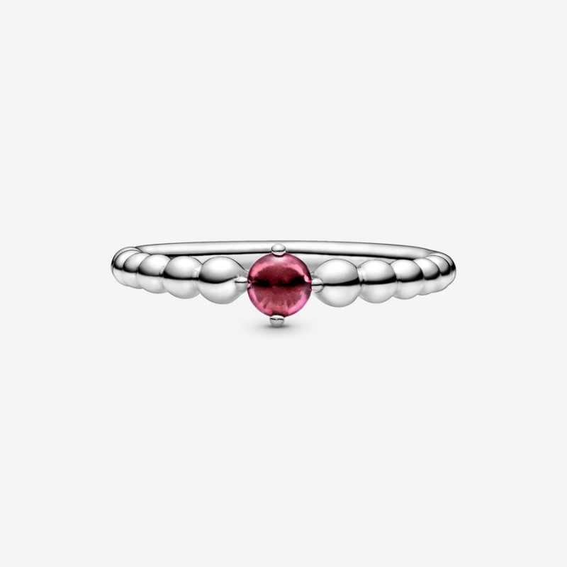 Pandora July Blazing Red Beaded Ring Sterling Silver | 14256-VWXG