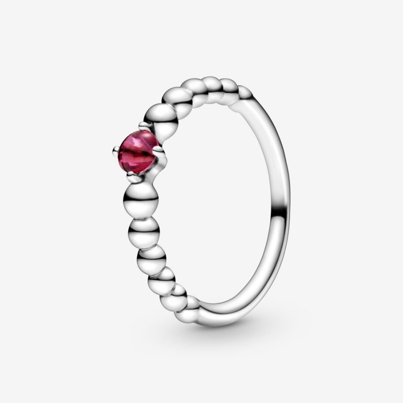 Pandora July Blazing Red Beaded Ring Sterling Silver | 14256-VWXG