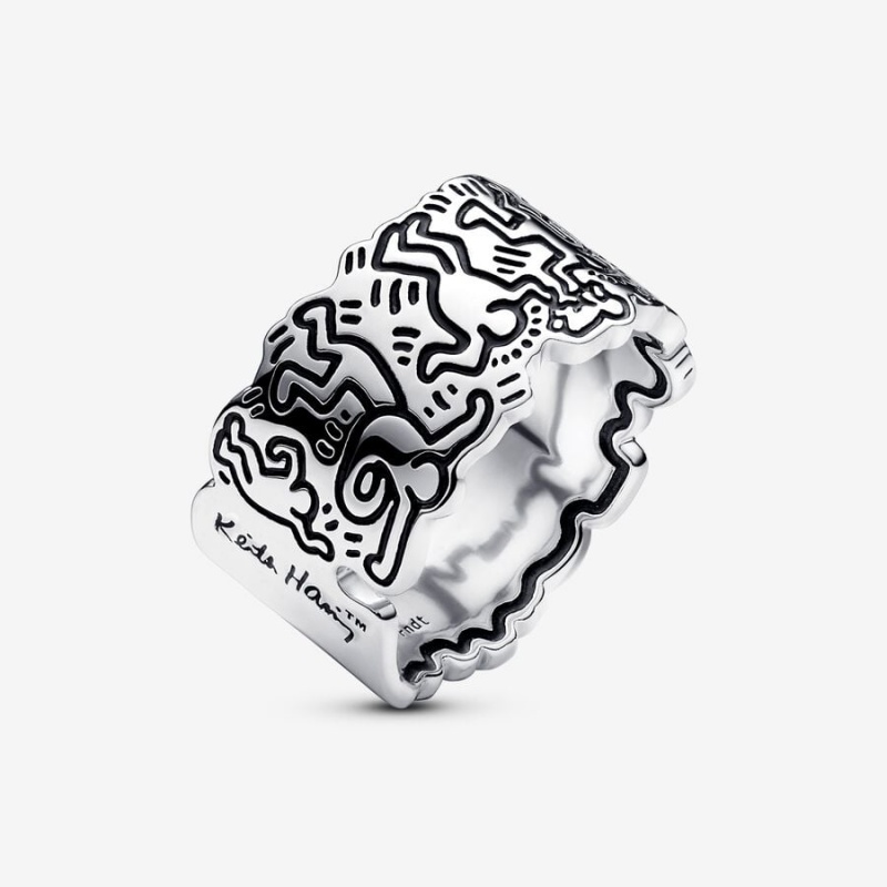 Pandora Keith Haring™ x Line Art Love and People Wide Ring Sterling Silver | 48192-LHUC