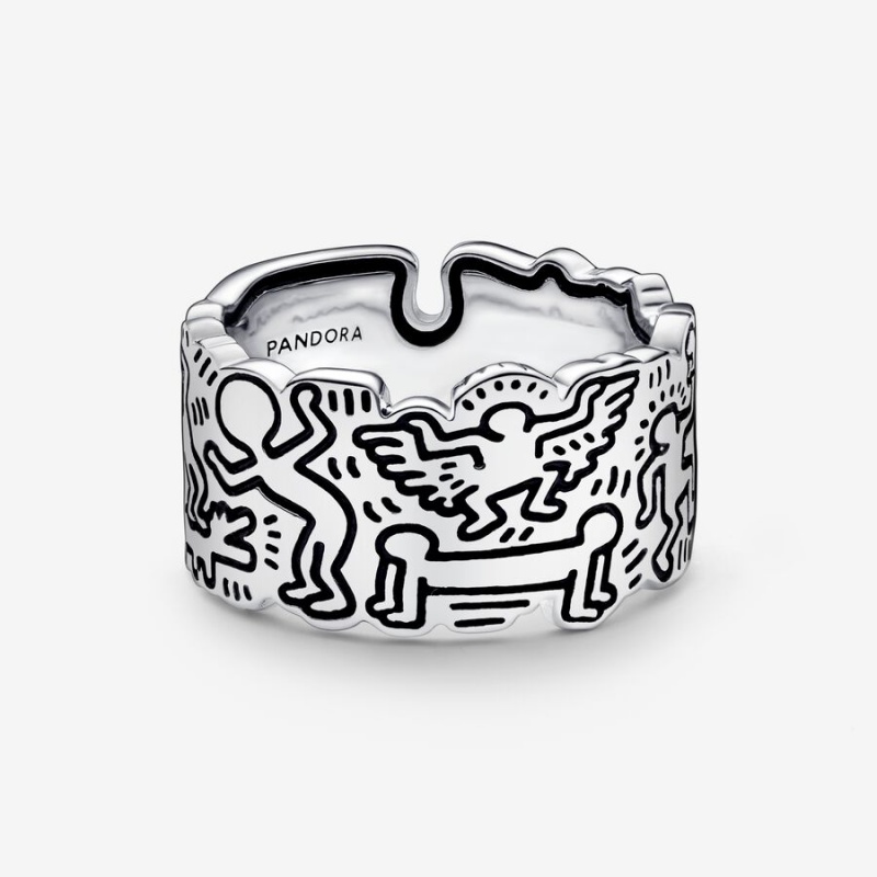 Pandora Keith Haring™ x Line Art Love and People Wide Ring Sterling Silver | 48192-LHUC