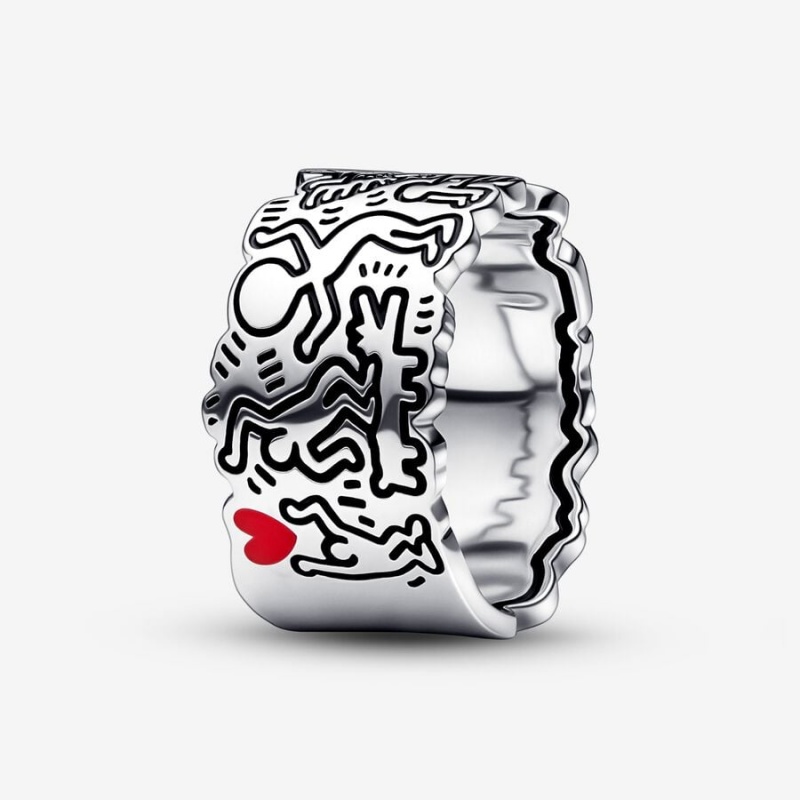 Pandora Keith Haring™ x Line Art Love and People Wide Ring Sterling Silver | 48192-LHUC