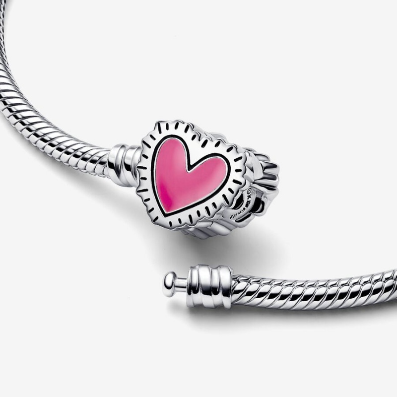 Pandora Keith Haring™ x Moments Radiant Heart Snake Chain Bracelet Sterling Silver | 64830-YQVZ