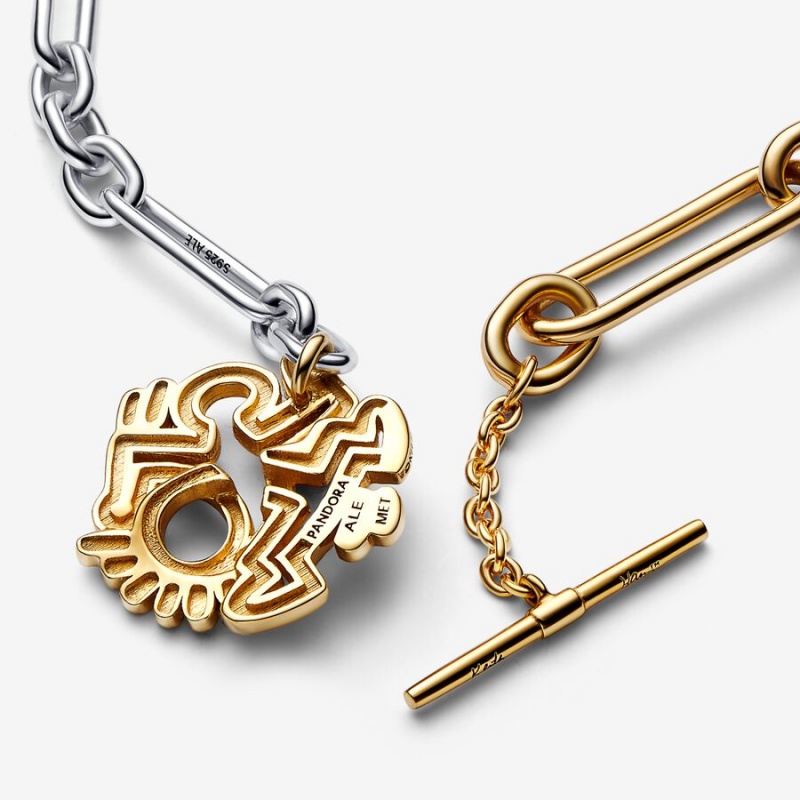 Pandora Keith Haring™ x Two-tone Twisted Figure T Bar Pendant Necklace Two-tone | 75396-NMWO