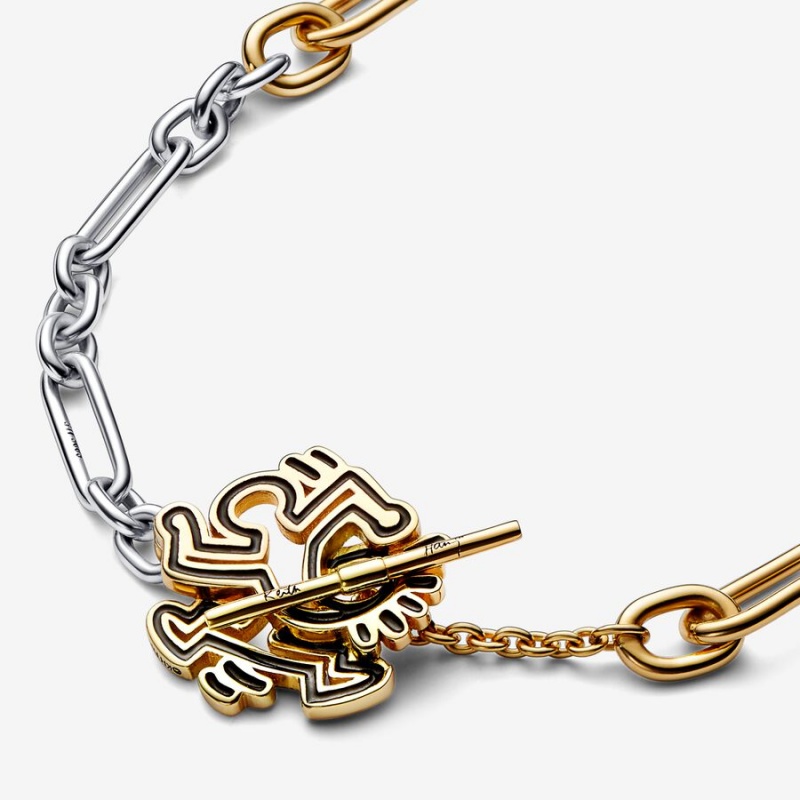 Pandora Keith Haring™ x Two-tone Twisted Figure T Bar Pendant Necklace Two-tone | 75396-NMWO