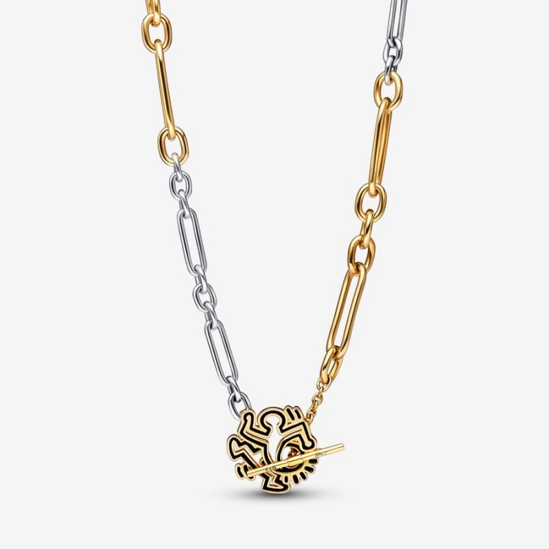 Pandora Keith Haring™ x Two-tone Twisted Figure T Bar Pendant Necklace Two-tone | 75396-NMWO