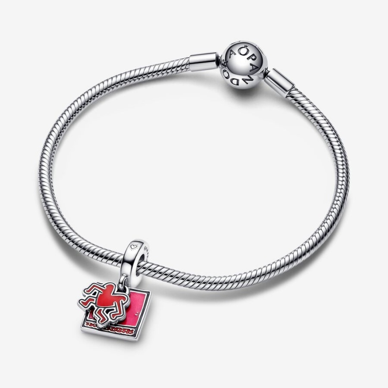 Pandora Keith Haring™ x Walking Heart Double Dangle Charm Sterling Silver | 38592-IZMG