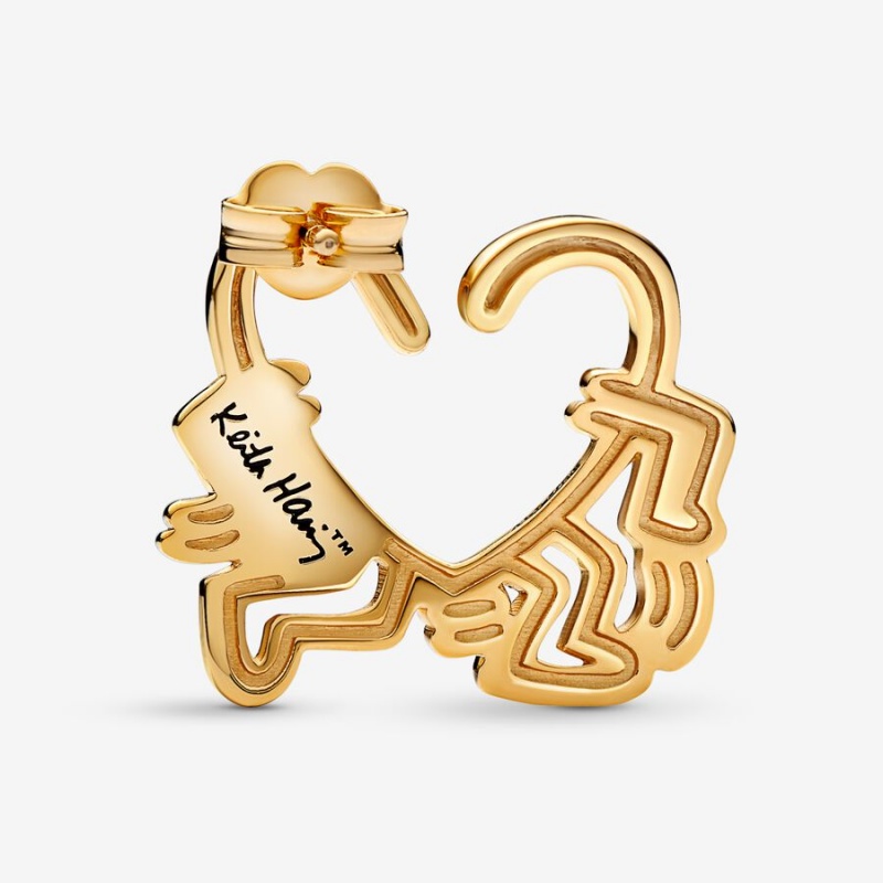 Pandora Keith Haring™ x Walking Heart Stud Earring Gold Plated | 62307-FAOS