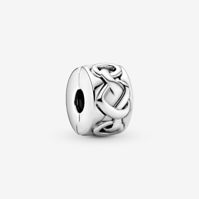 Pandora Knotted Hearts Clip Charm Silver Charms | 38156-RAIO