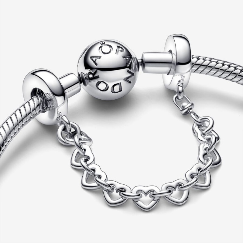 Pandora Linked Hearts Safety Chain Sterling Silver | 61745-SHFT