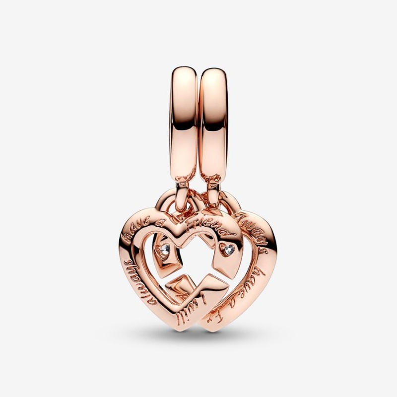 Pandora Linked Sister Hearts Split Dangle Charm Rose Gold Plated | 92164-DGIE