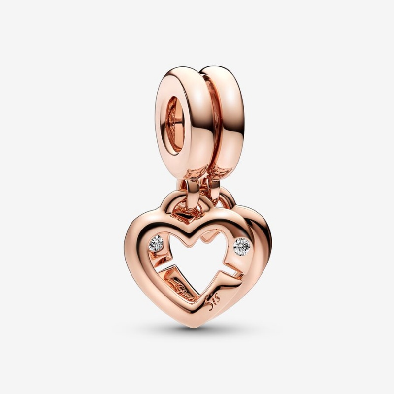 Pandora Linked Sister Hearts Split Dangle Charm Rose Gold Plated | 92164-DGIE