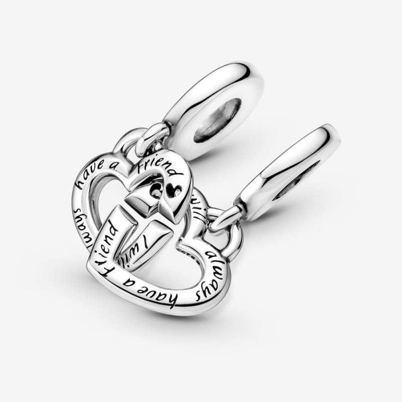 Pandora Linked Sister Hearts Split Dangle Charm Sterling Silver | 51067-OZPR