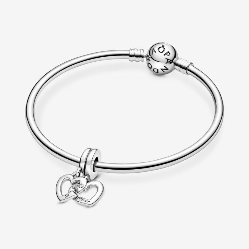 Pandora Linked Sister Hearts Split Dangle Charm Sterling Silver | 51067-OZPR