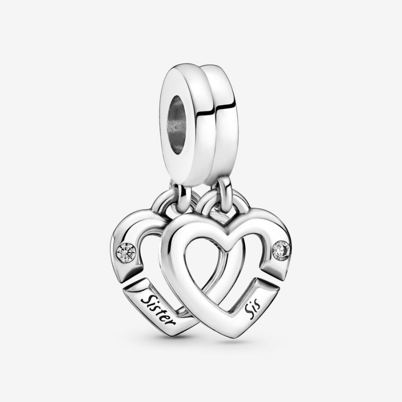 Pandora Linked Sister Hearts Split Dangle Charm Sterling Silver | 51067-OZPR