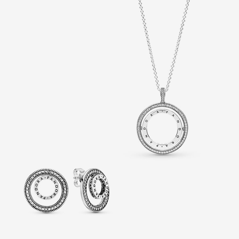 Pandora Logo Circle Necklace and Earring Set | 81967-MKGD