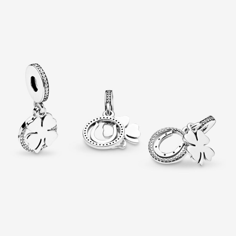 Pandora Lucky Four-Leaf Clover Dangle Charm Sterling Silver | 79028-JSGW