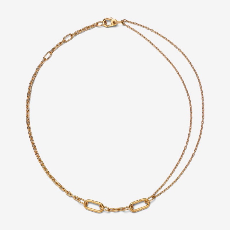 Pandora ME Double Link Chain Necklace Gold Plated | 06587-RGHW