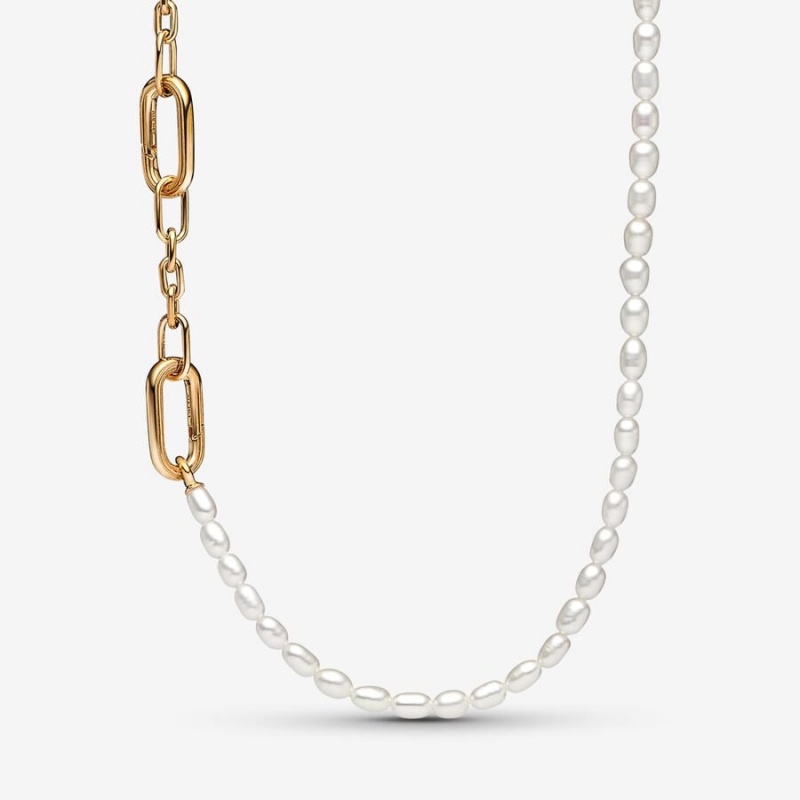 Pandora ME Slim Treated Freshwater Cultured Pearl Necklace Gold Plated | 35614-OPIH