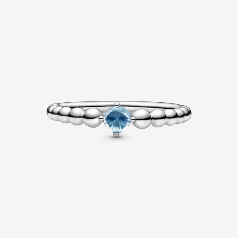 Pandora March Aqua Blue Beaded Ring Sterling Silver | 53027-GXUM