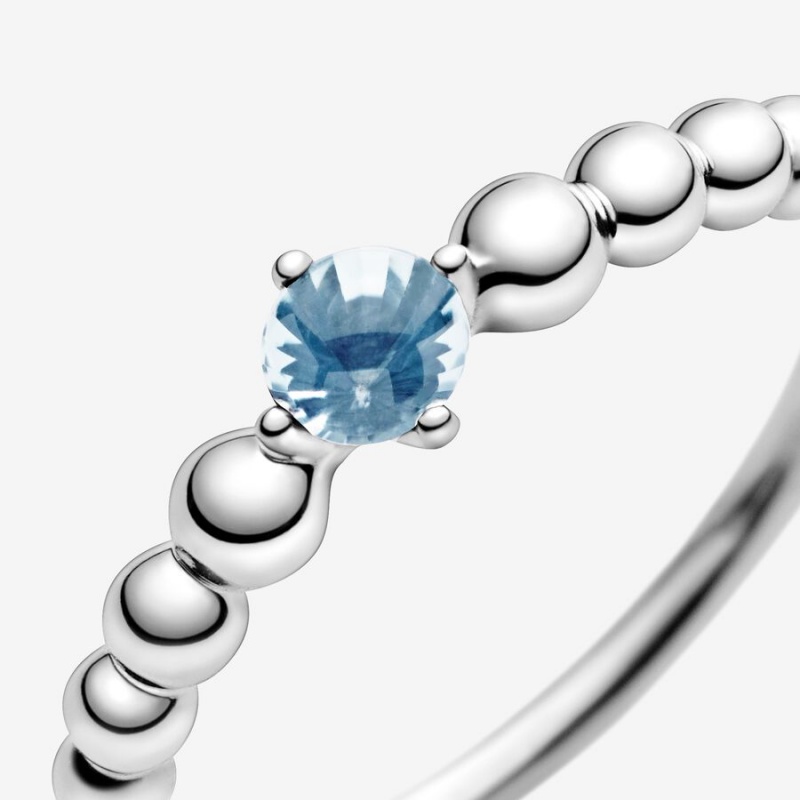 Pandora March Aqua Blue Beaded Ring Sterling Silver | 53027-GXUM