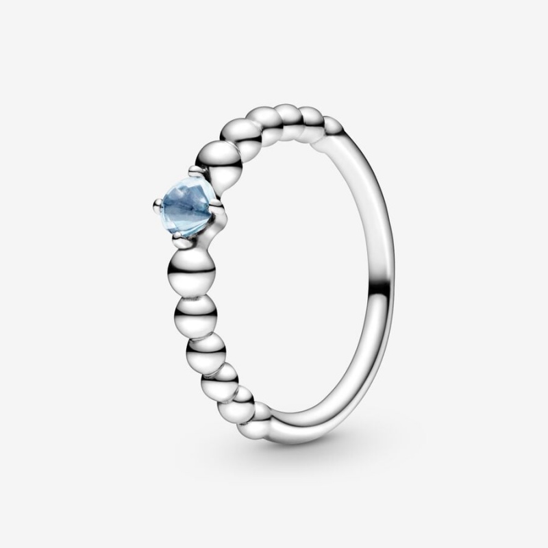 Pandora March Aqua Blue Beaded Ring Sterling Silver | 53027-GXUM