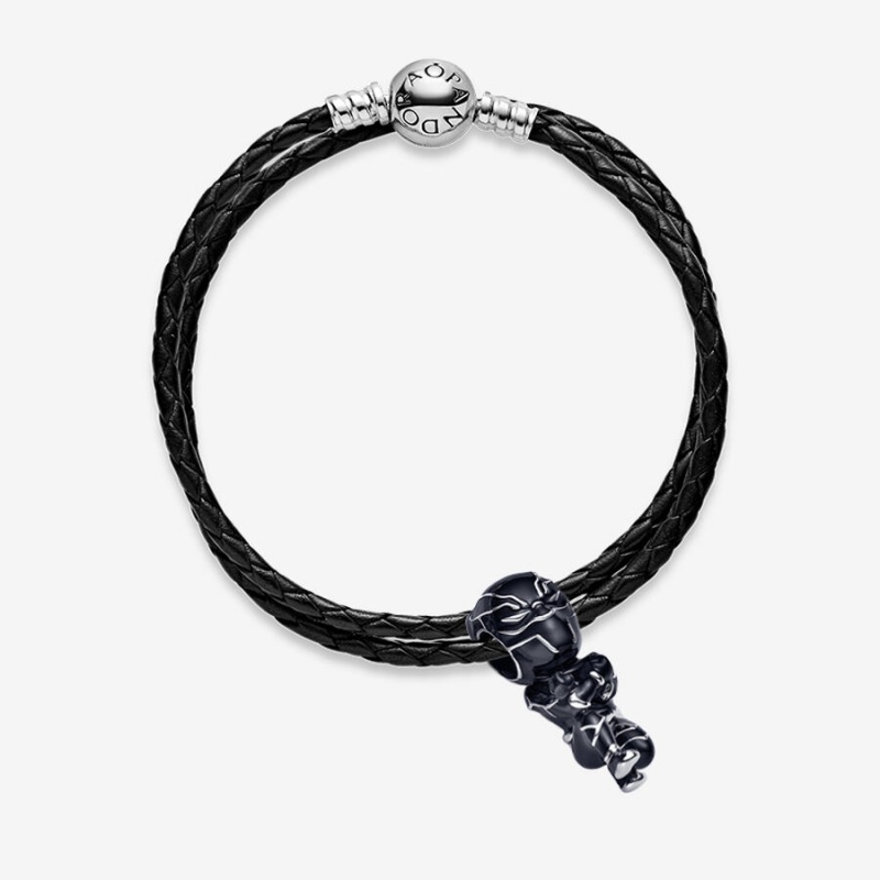 Pandora Marvel Black Panther Leather Bracelet Set | 52170-TEQR