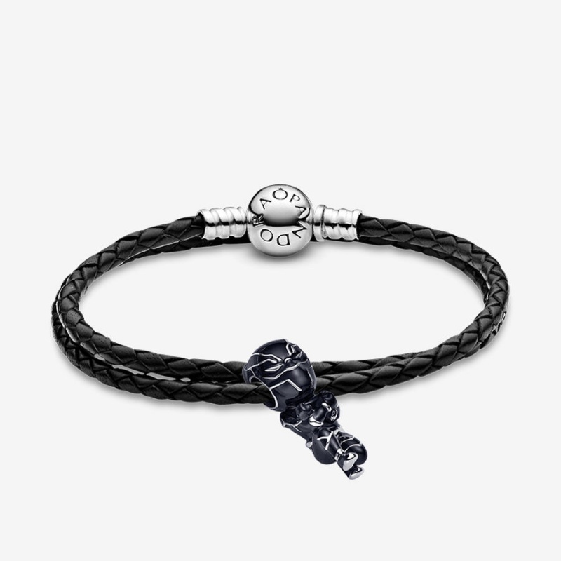 Pandora Marvel Black Panther Leather Bracelet Set | 52170-TEQR