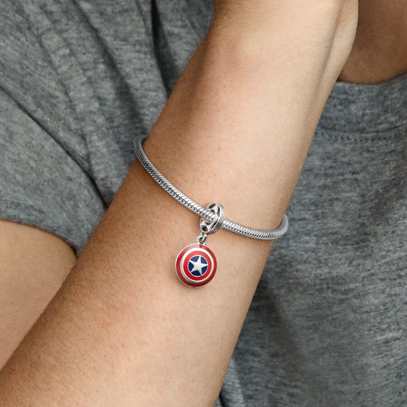 Pandora Marvel The Avengers Captain America Shield Dangle Charm Sterling Silver | 35612-HCBZ