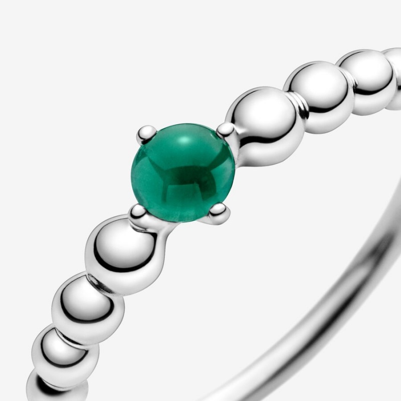 Pandora May Rainforest Green Beaded Ring Sterling Silver | 03295-RIHV