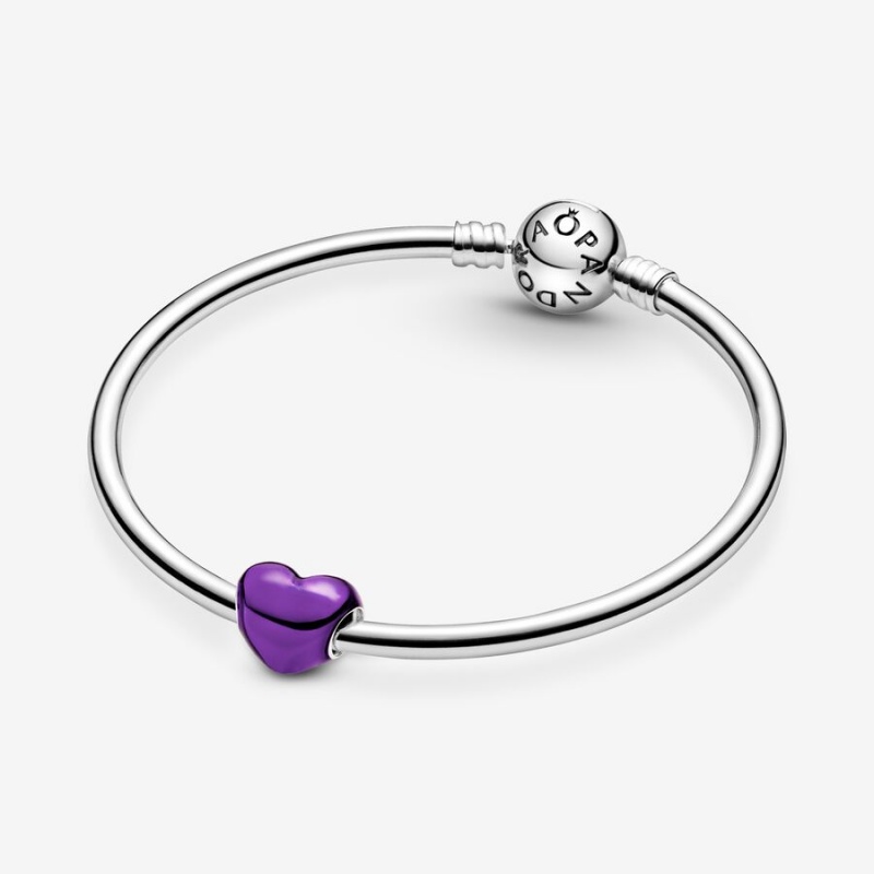 Pandora Metallic Purple Heart Charm Sterling Silver | 41735-YTUD