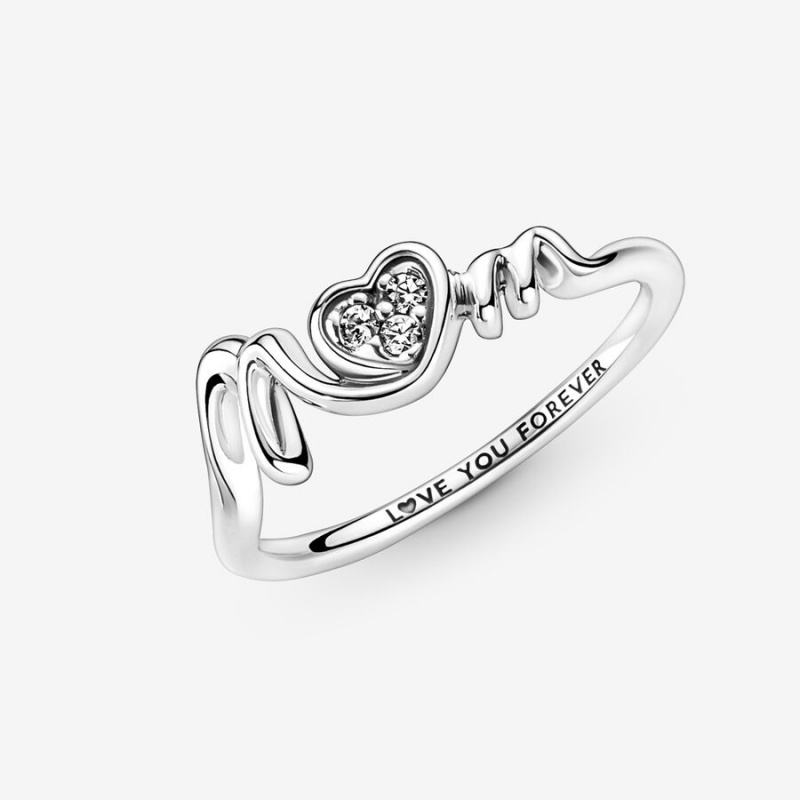 Pandora Mom Pavé Heart Ring Sterling Silver | 97835-FYCX 