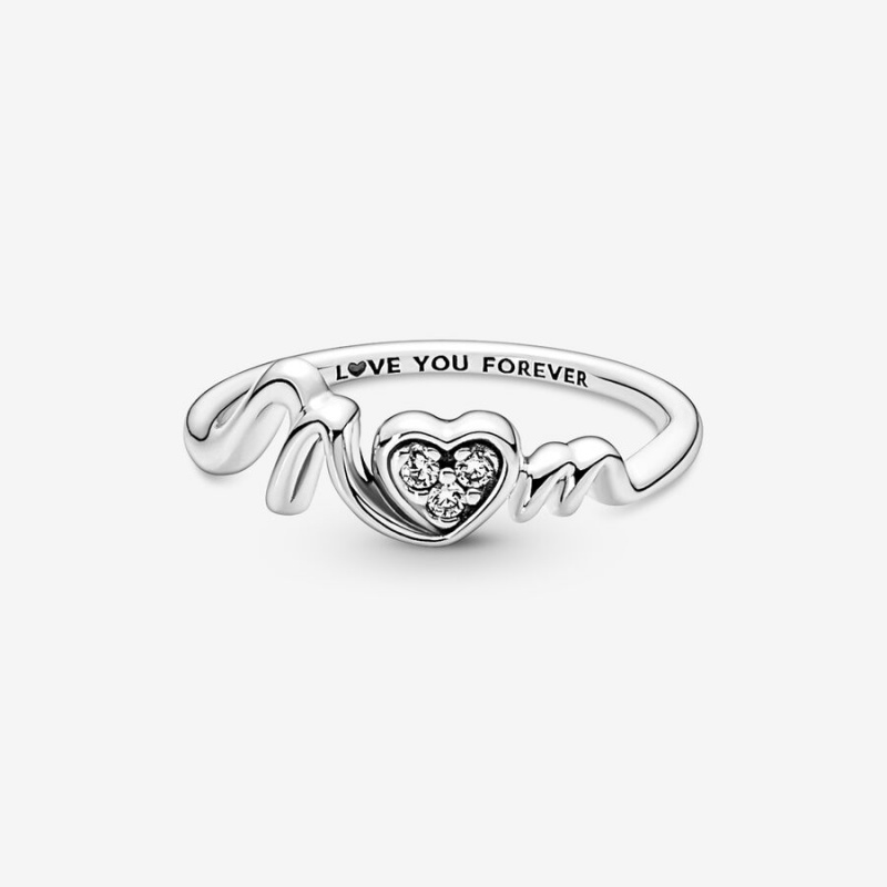 Pandora Mom Pavé Heart Ring Sterling Silver | 97835-FYCX 