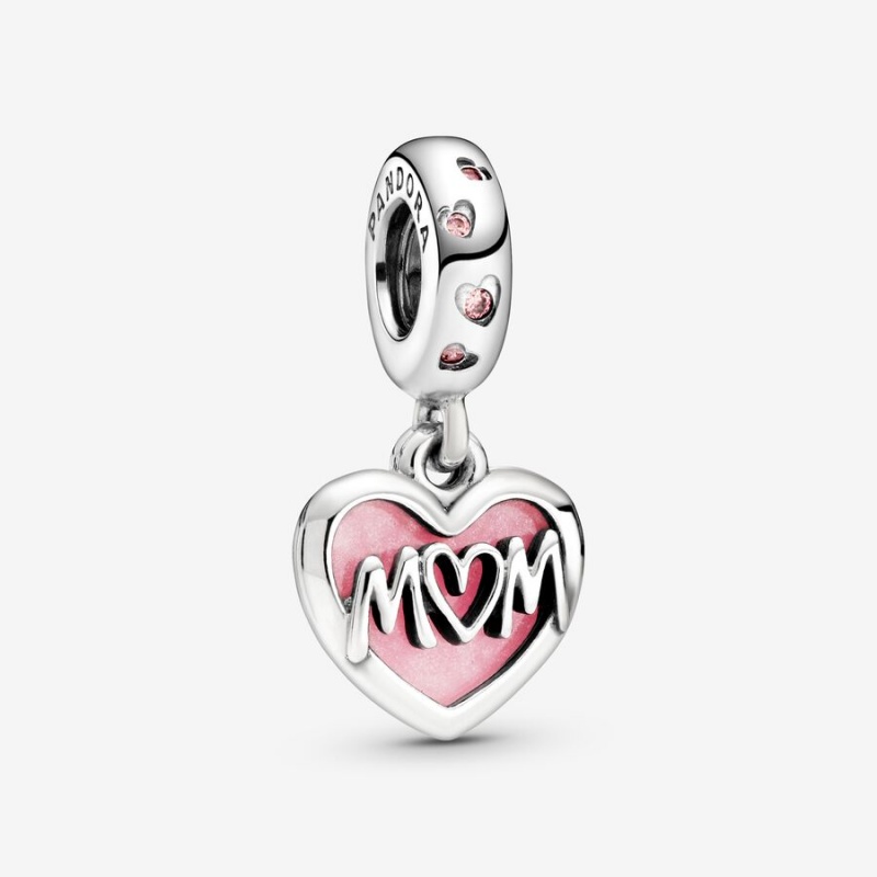 Pandora Mom Script Heart Dangle Charm Sterling Silver | 90685-OPGC