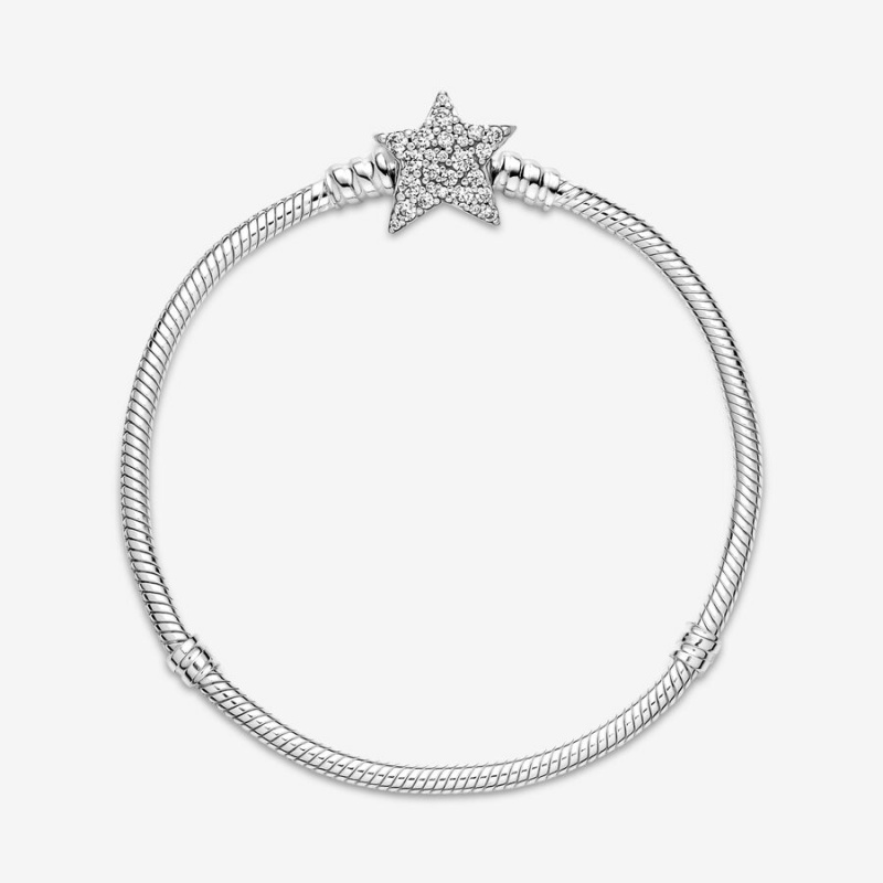 Pandora Moments Asymmetric Star Clasp Snake Chain Bracelet Sterling Silver | 21590-DGBA