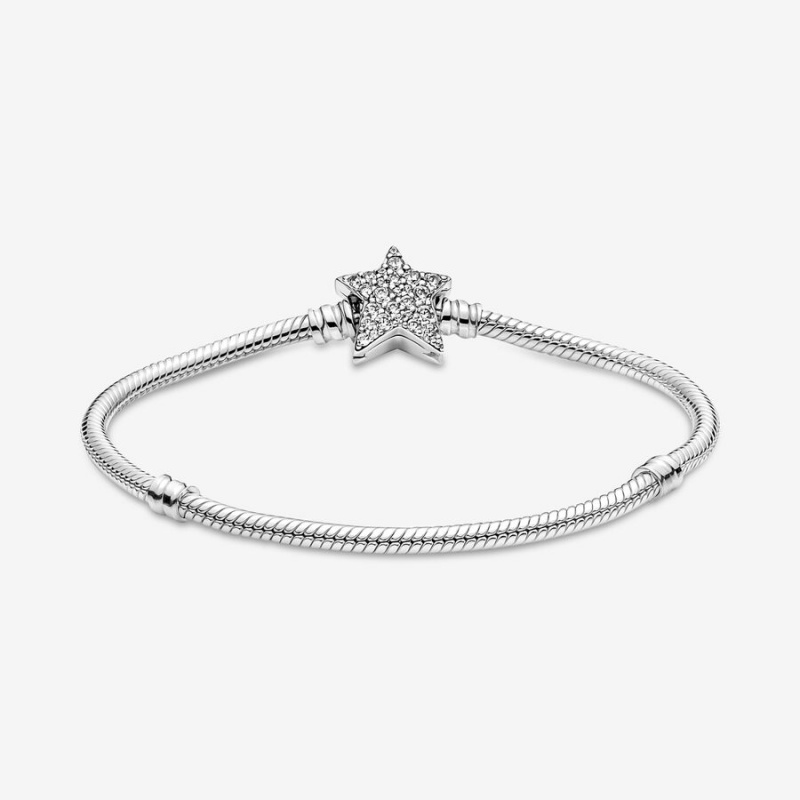 Pandora Moments Asymmetric Star Clasp Snake Chain Bracelet Sterling Silver | 21590-DGBA