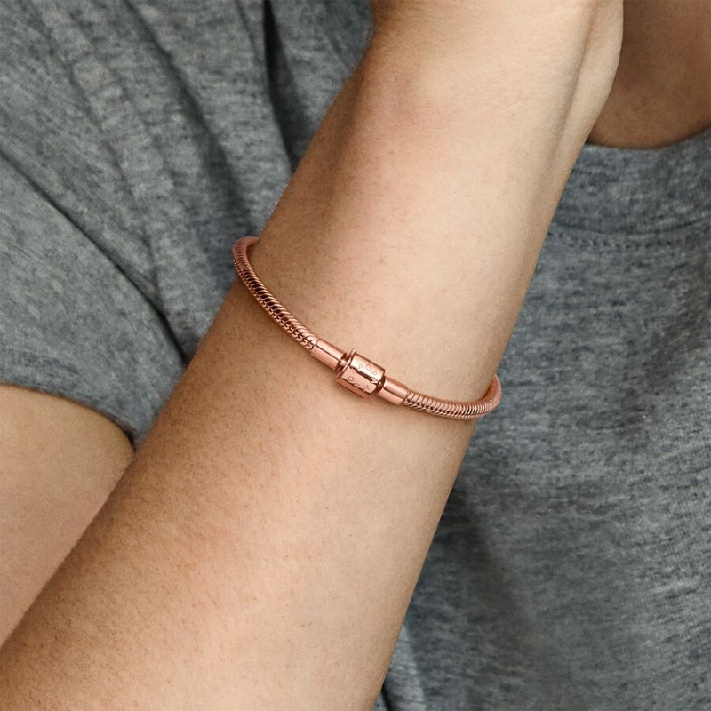 Pandora Moments Barrel Clasp Snake Chain Bracelet Rose Gold Plated | 91837-KRGI