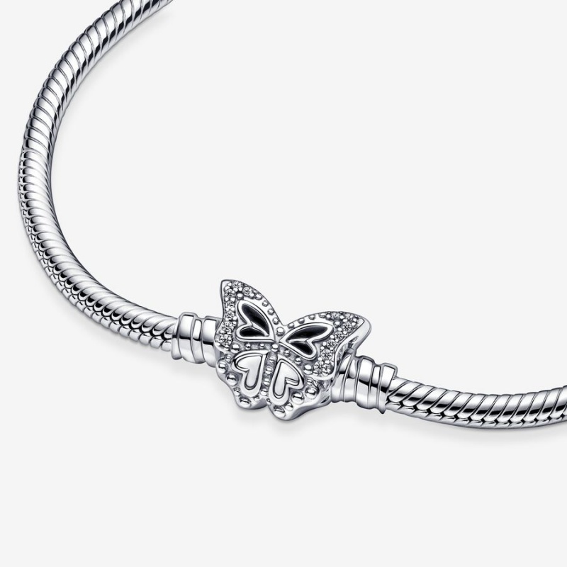 Pandora Moments Butterfly Clasp Snake Chain Bracelet Sterling Silver | 12860-DVWL