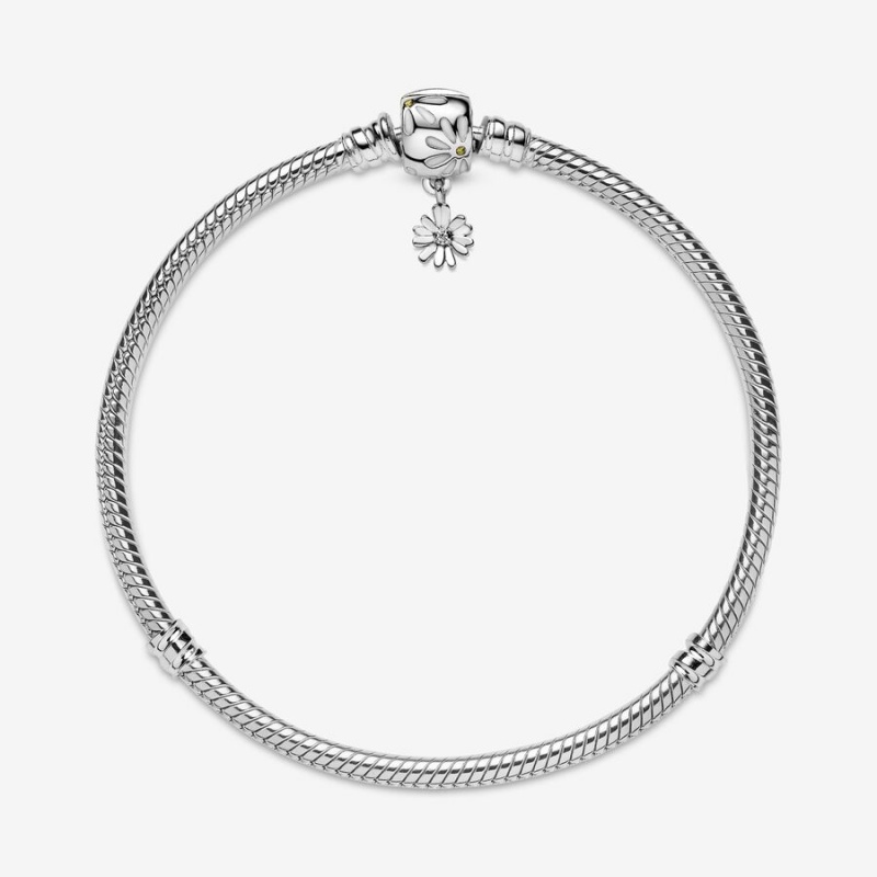 Pandora Moments Daisy Flower Clasp Snake Chain Bracelet Sterling Silver | 18746-WJMK