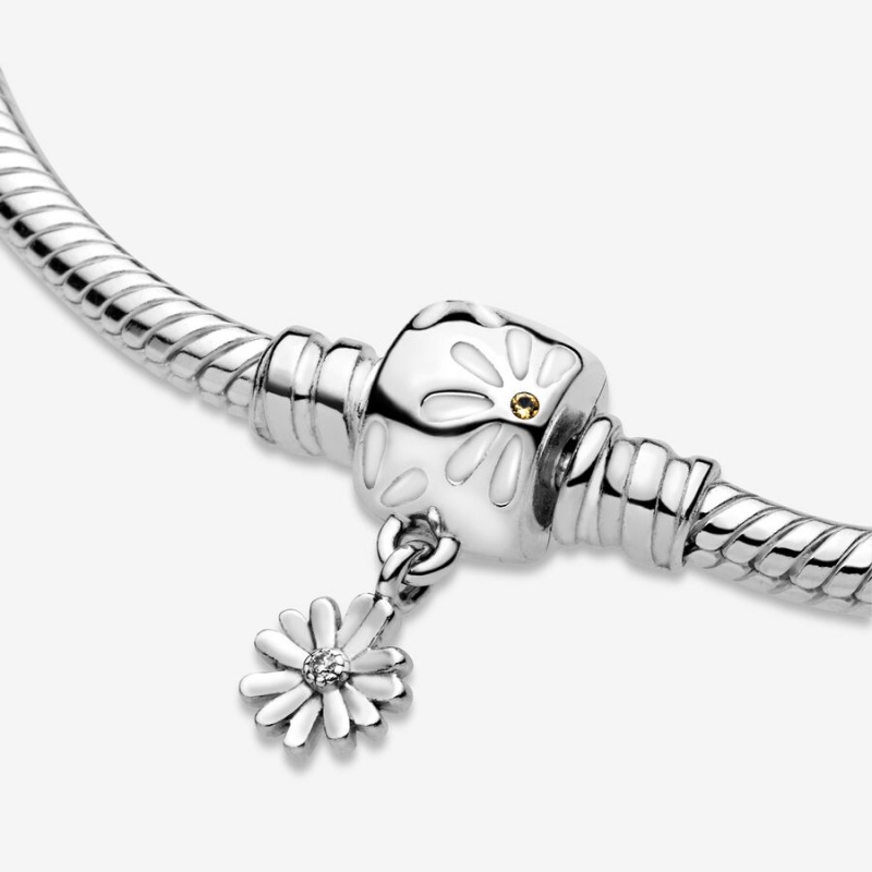 Pandora Moments Daisy Flower Clasp Snake Chain Bracelet Sterling Silver | 18746-WJMK