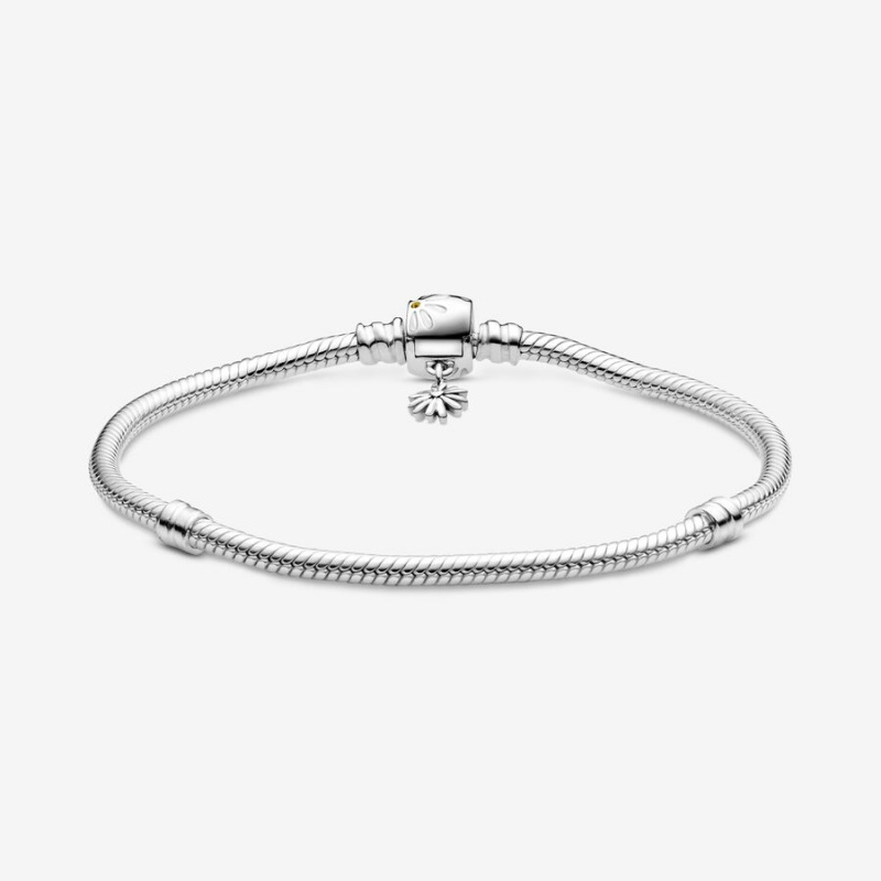 Pandora Moments Daisy Flower Clasp Snake Chain Bracelet Sterling Silver | 18746-WJMK